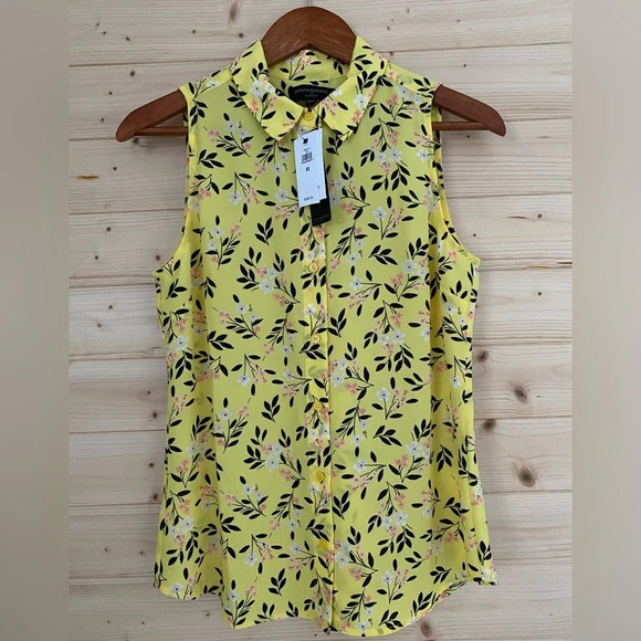 BANANA REPUBLIC Women's XS Classic Fit Yellow Floral Patterned Button-Up Blouse - Picture 1 of 8